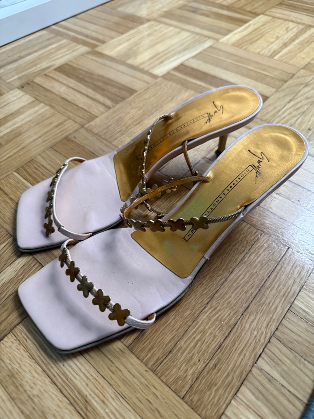 Giuseppe Zanotti Pink Embellished Kitten Heel Sandals